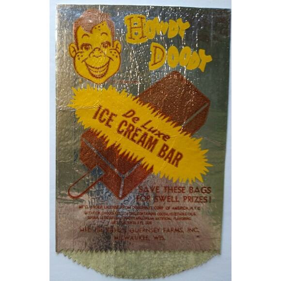 Howdy Doody Ice Cream Bar Foil Wrapper Vintage Deluxe NOS Flag Advertising 1950s - Picture 2 of 5